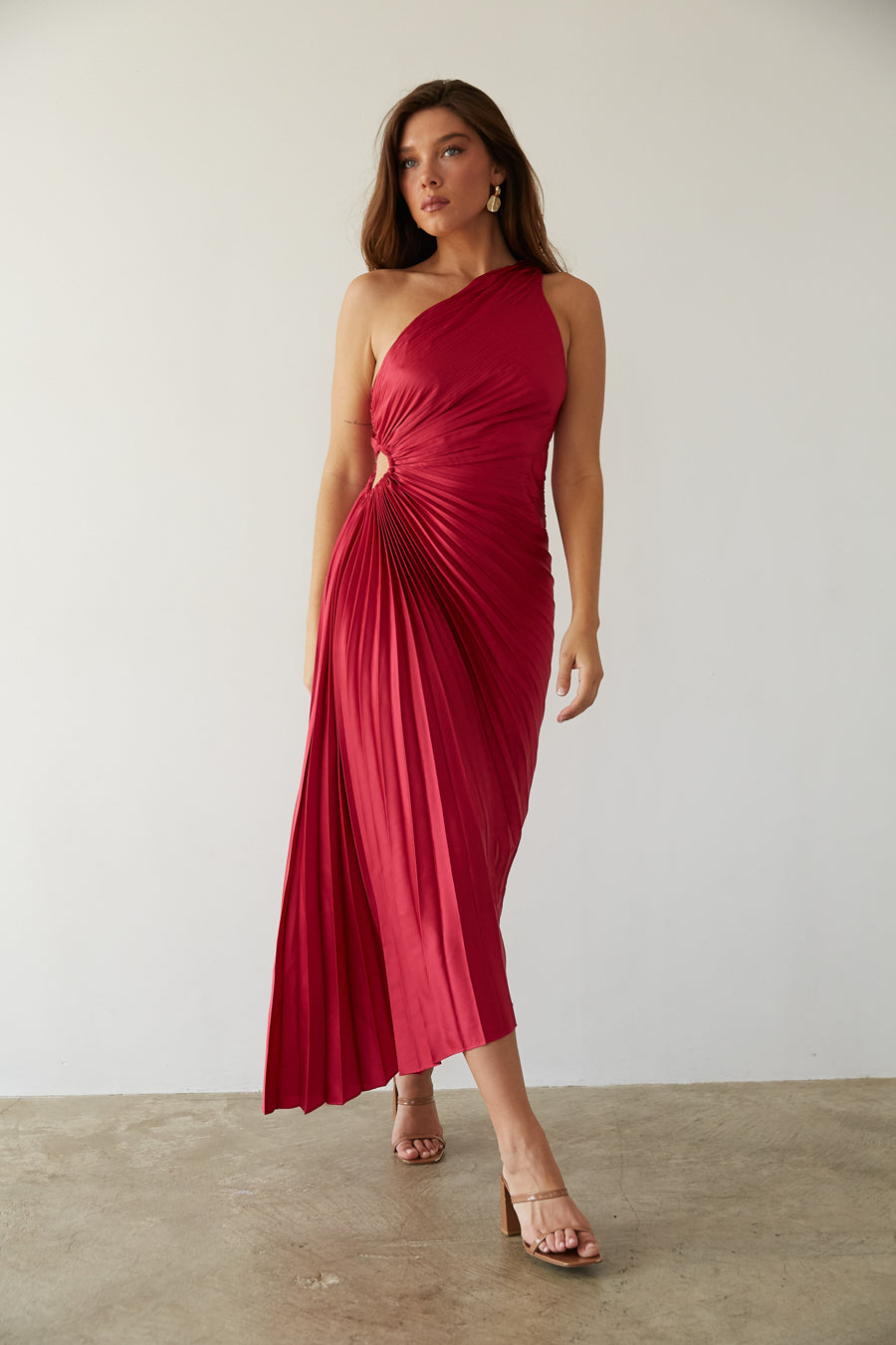 Sylviana - Vestido Midi Plisado de Un Hombro